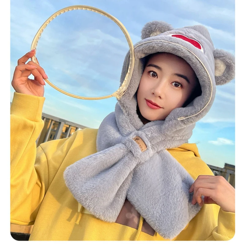 

Pullover Scarf Integrated Adult Cute Bear Hat Women's Winter Windproof Cycling Mask Cold-Proof Warm Protection Trendy Children's