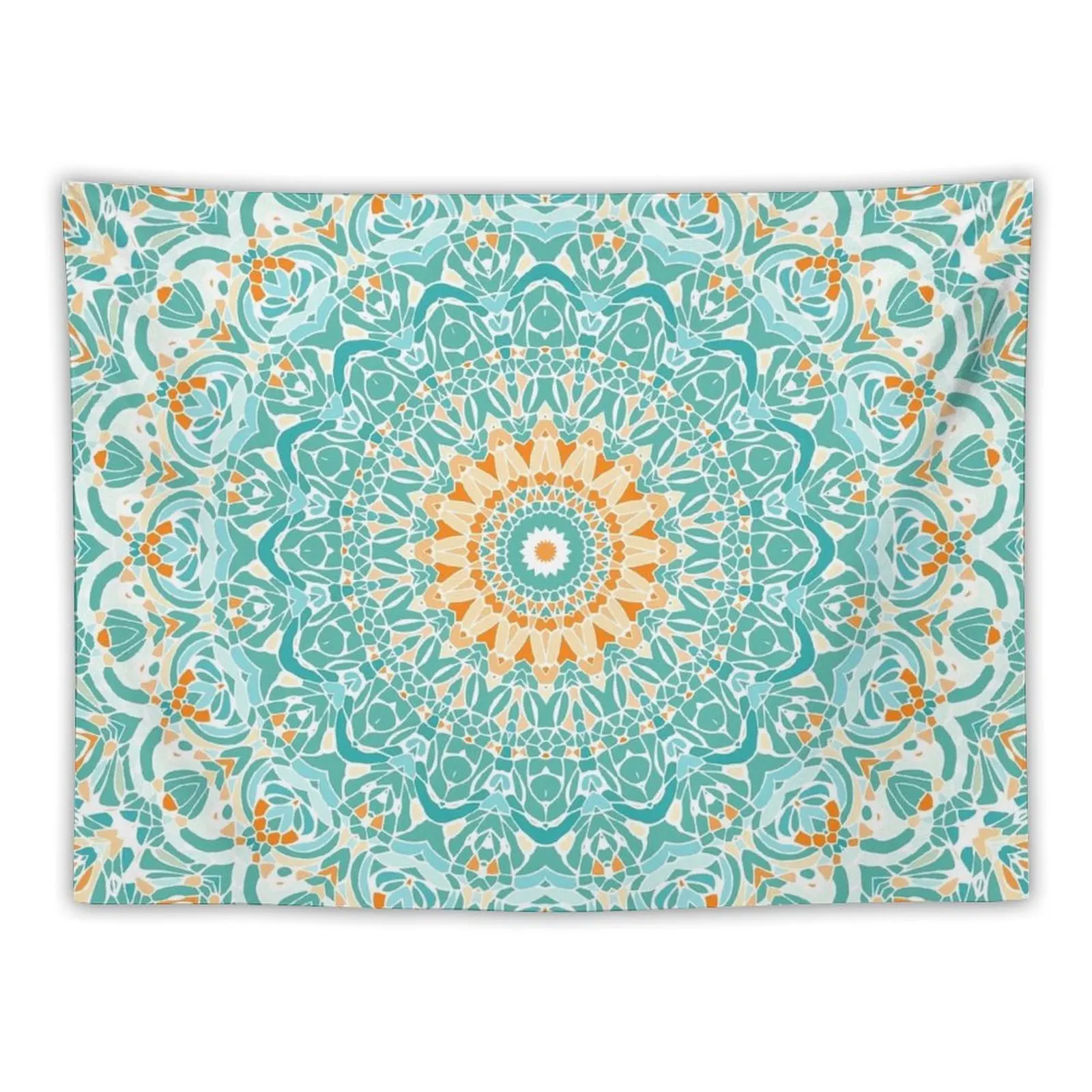 

Orange and Turquoise Clarity Mandala Tapestry Room Aesthetic Home Decor Accessories Bedroom Decor Aesthetic Tapestry