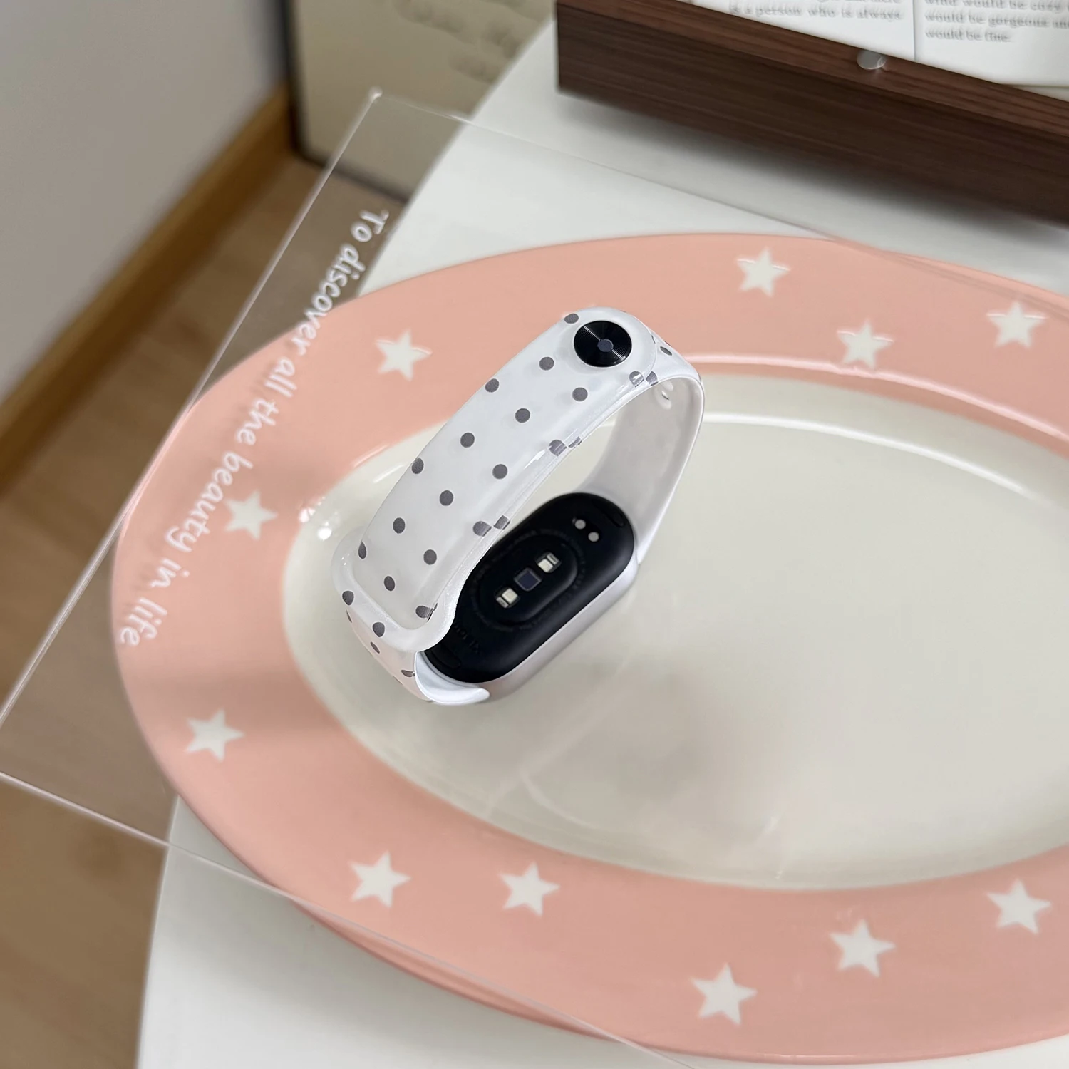 Fresh polka dot light-colored watch band for Xiaomi Mi Band 8 9 10 - Cute summer style TPU strap