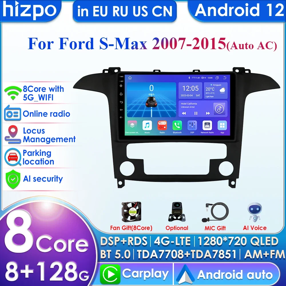 

2din Android Autoradio for Ford S-Max 2007 - 2015 Auto AC Car Radio Multimedia Video Player GPS Navi Head Unit Carplay 4G BT RDS