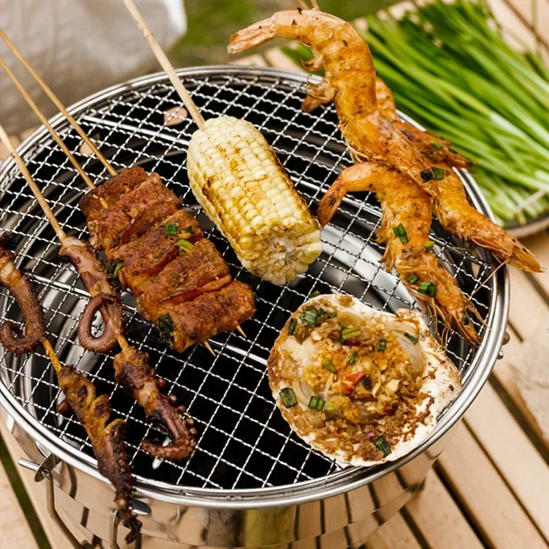 

Portable Camping Stove Round Charcoal Grill Stainless Steel Camping BBQ Picnic & Asian Tea Stove for Garden Smokeless Baking