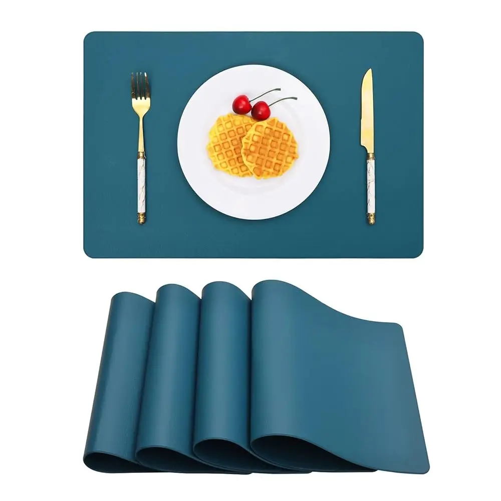 

Набор из 4-х салфеток для стола из кожи телесно-синего цвета, для использования в помещении и на улице, для кухни и обеденного стола, водонепроницаемые, моющиеся, прочные, термостойкие.