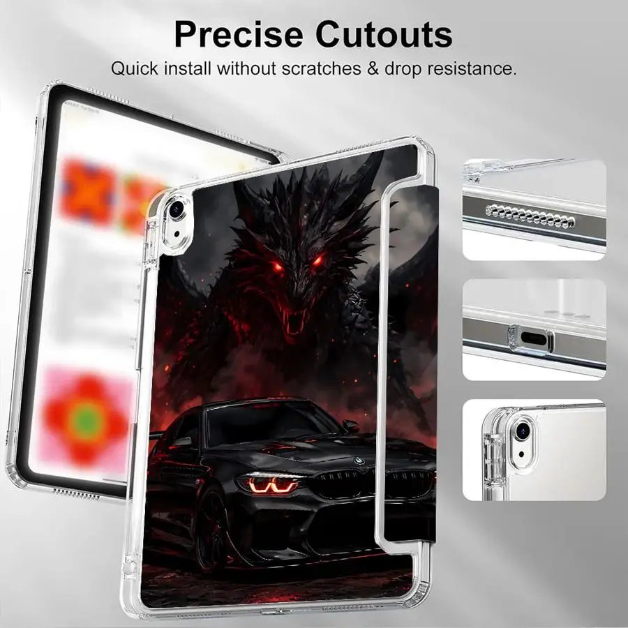 

Holder Cover Tablet Case For iPad Mini 6 7 11th 10th 9th 8th 7th 12.9inch Air 4 5 M3 M2 M4 11inch Pro 2025 Y-Fold Dragon Car
