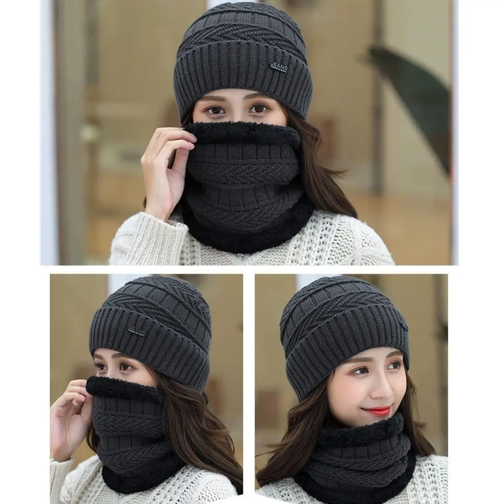 Winter Beanie Hat Scarf Thermal Fleece Knitted Hat Soft Warm Balaclava Wool Neck Warmer Scarf Cap