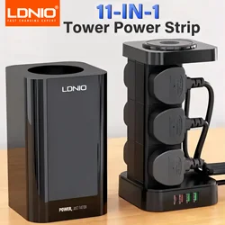 LDNIO Tower Power Strip with 6 Outlets +4 USB Ports + WIRELESS CHARGER 2M Power Cord, UK Plug Vertical Electric Socket for Home