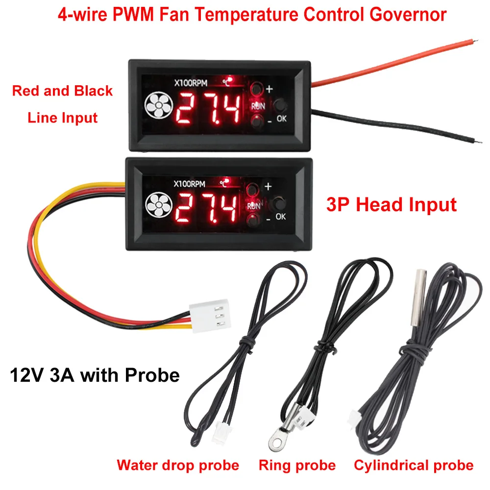 

4-wire PWM Fan Temperature Control Governor 12V 3A Digital Display Temperature Speed Chassis Noise Reduction with Probe