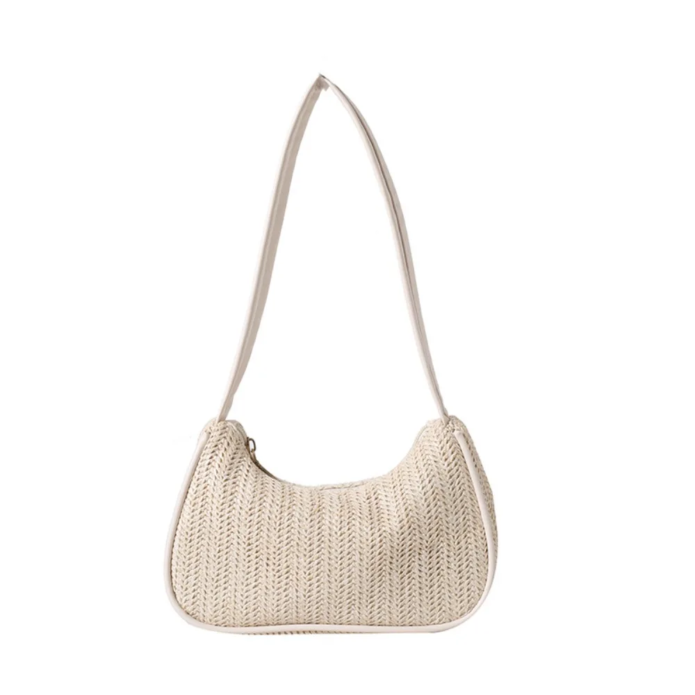 

Trendy Bohemian Straw Shoulder Bag Elegant Portable Beach Handbag Zipper Casual Weave Straw Underarm Bag Outdoor/Travel/Vacation