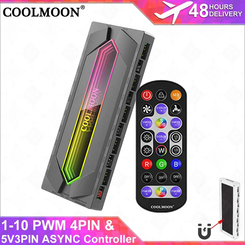 COOLMOON The New Asynchronous Remote Control Hub Connects 10 PWM Air-cooled 5v3pin/4pin for Asynchronous Fans PC RGB MOD