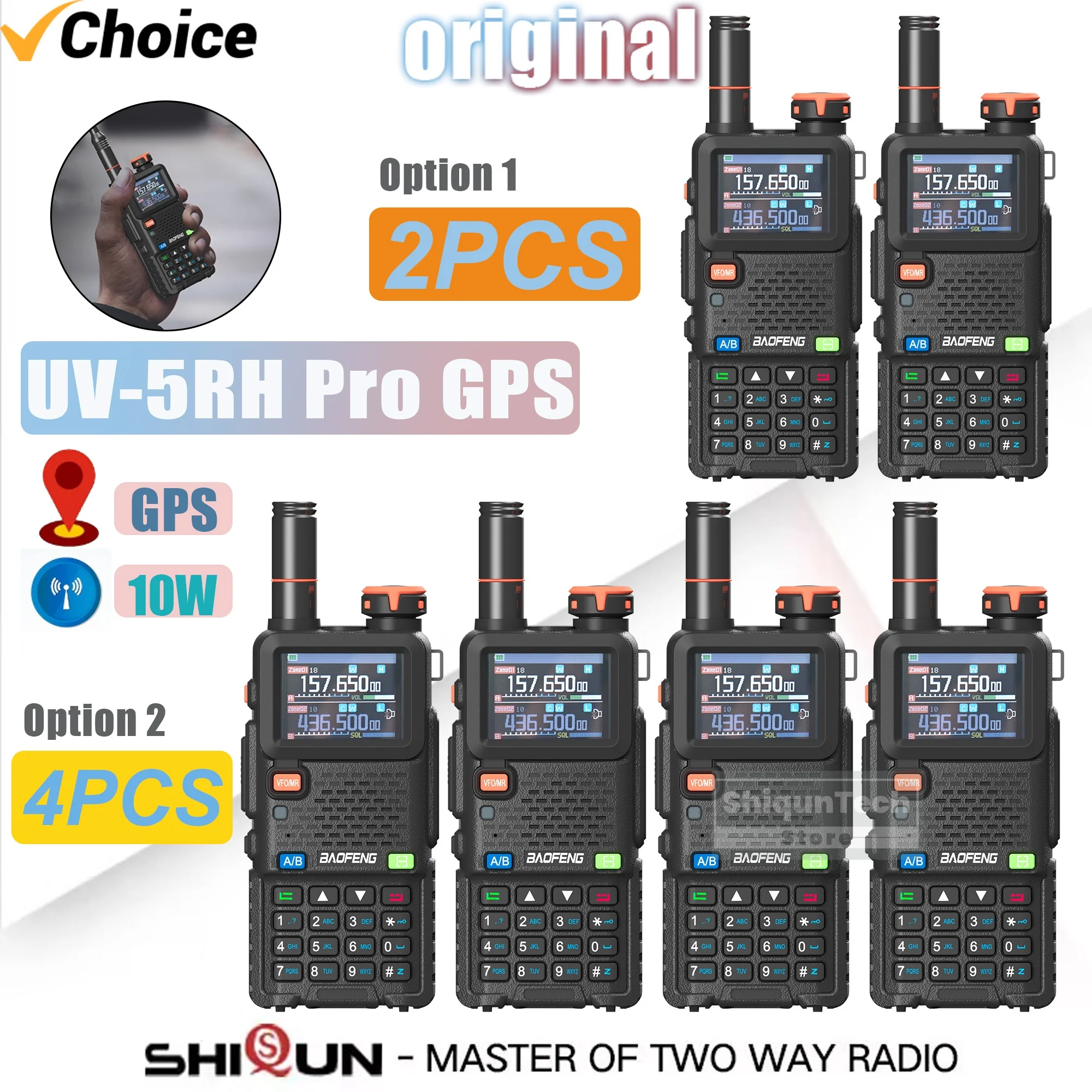 

2/4PCS Baofeng UV-5RH Pro GPS 10W Wirless Copy Frequency NOAA 640CH AM USB-C Falling Alarm Long Range Professional Walkie Talkie