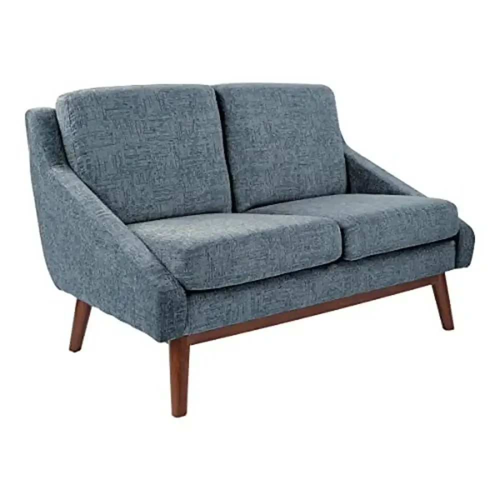 

Modern Sloped Arm Loveseat Navy Fabric Thick Cushions Solid Wood Legs Coffee Finish Elegant Design Commercial/Residential