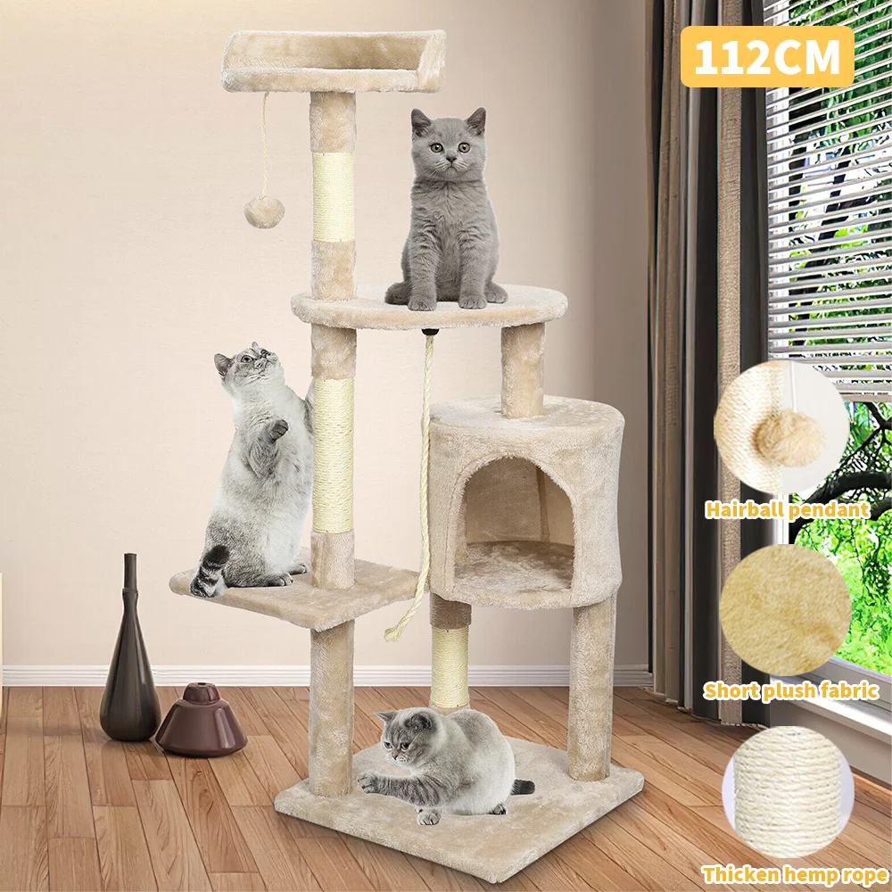 Cat trees cat climbing frame 4-Level Cat Tower Hammock Padded Perches and Condos Cat Jumping Toy with Ladder, Cat Climbing Stand