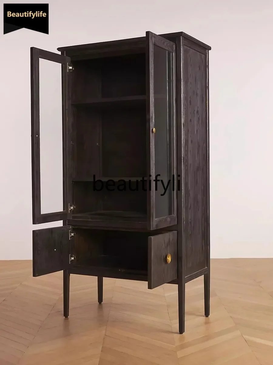 

North American High-End Light Luxury American Style Solid Wood Bookcase with Doors Modern Minimalist Storage Cabinet