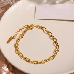 Geometric Oval Embossed Textured Link Chain Bracelet for Women,Stainless Steel Stacking Jewelry