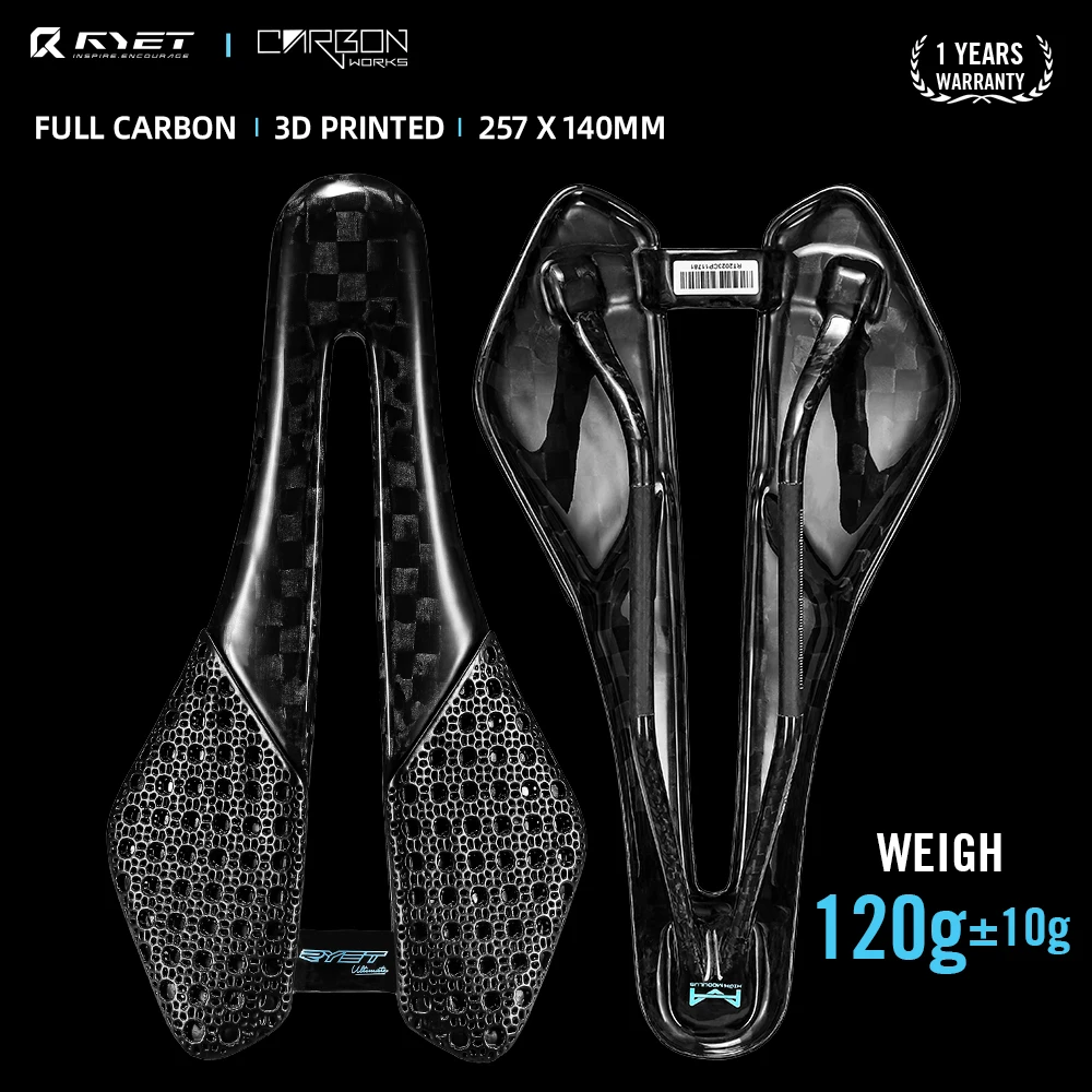 

RYET 3D Printed Carbon Bike Saddle Ultralight 120g 140MM Central Hole Desinge Bike Seating Triathlon Road MTB Bicycle Parts