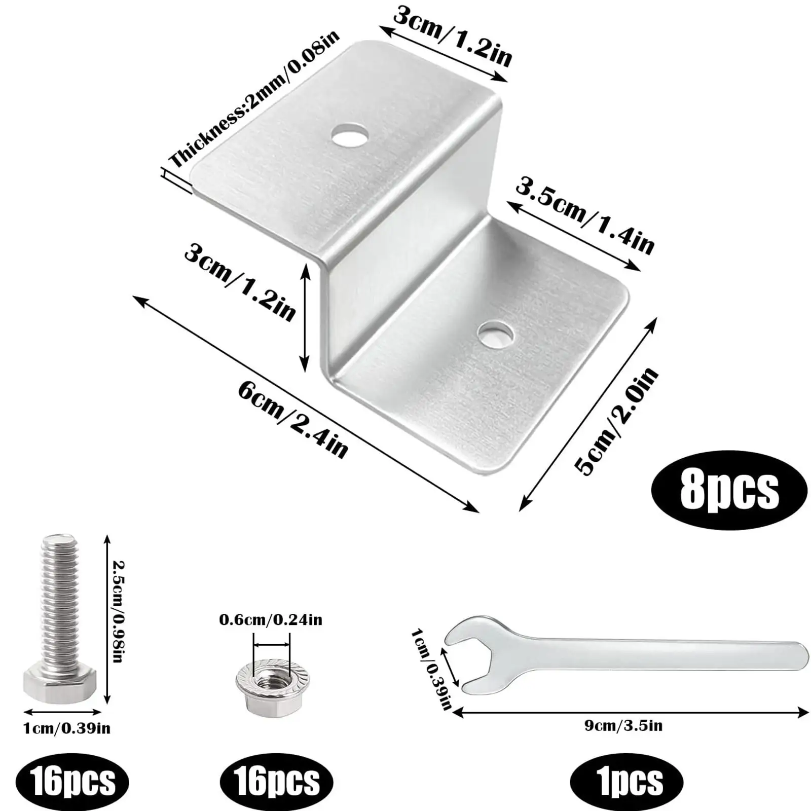 Aluminum Solar Panel Mounting Bracket for RV Roof Boat Deck Caravan Off Grid Hardware Kit 8 Pack