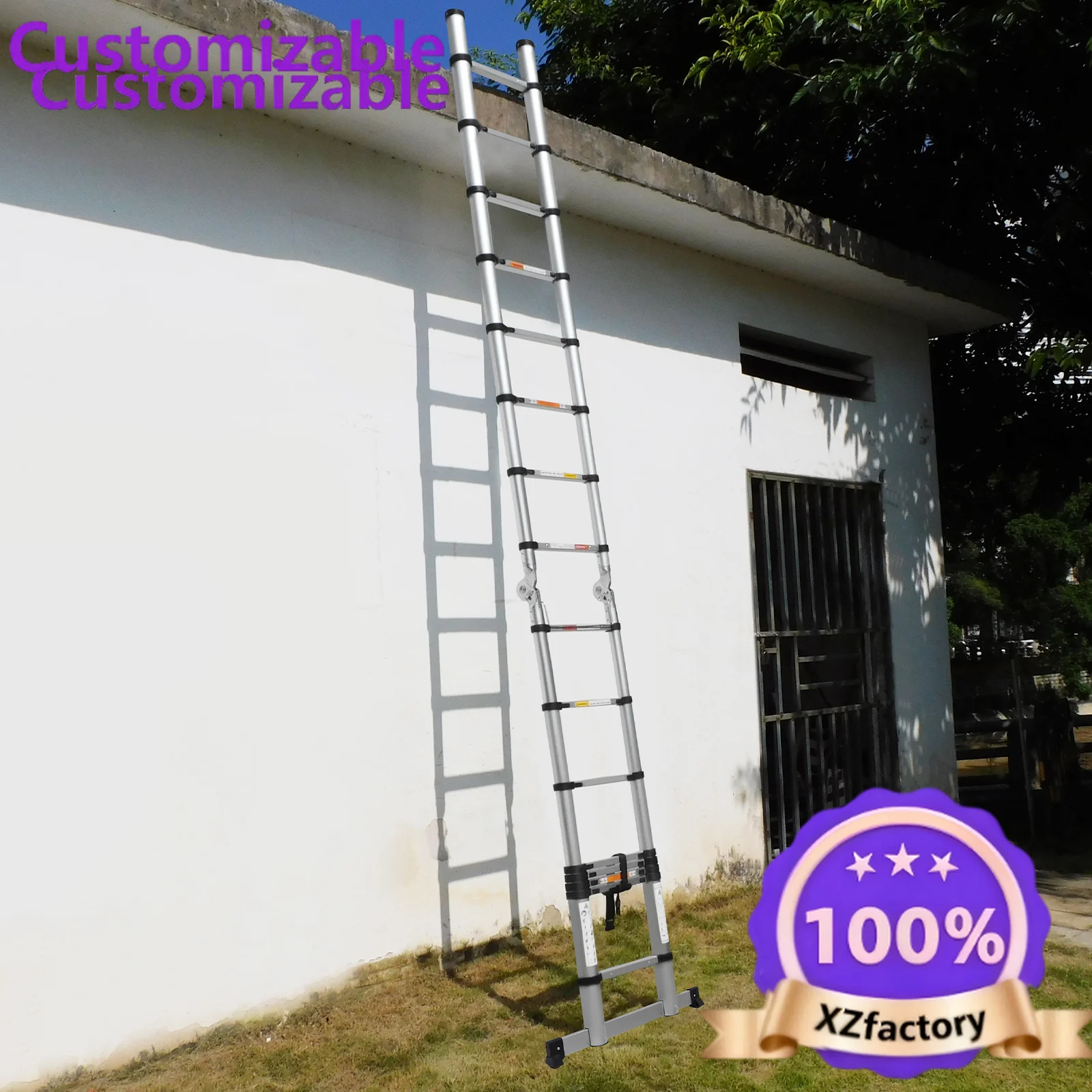 Factory Direct 2026 Top Rated3.8M/5M Aluminium  Telescopic Ladder ,Heavy Duty Multi-Purpose A-Frame Sturdy Folding Ladder ,No-sl