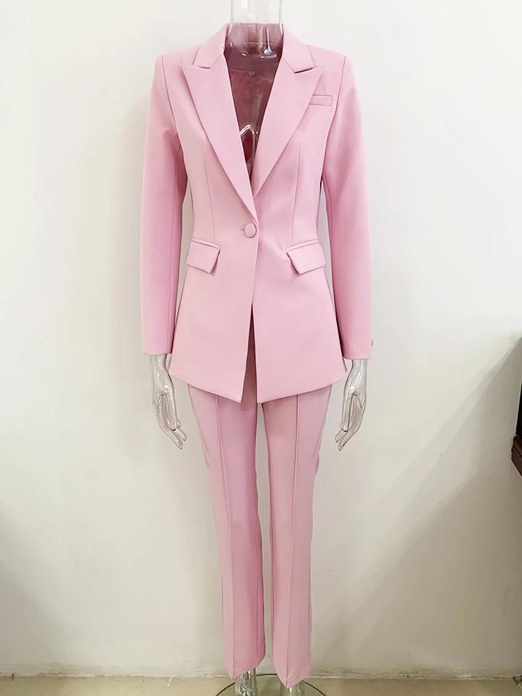 HIGH STREET Newest 2024 Designer Fashion Suit Set Women\'s Elegant Single Button Slim Fit Blazer Pencil Pants Suit two-piece