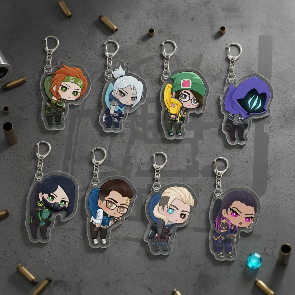 لعبة Valorant أنيمي سلسلة مفاتيح مصنوعة من الأكريليك لطيف Llaveros مفتاح سلسلة شارة الكرتون تأثيري قلادة المشجعين الهدايا اكسسوارات مجوهرات ميرش