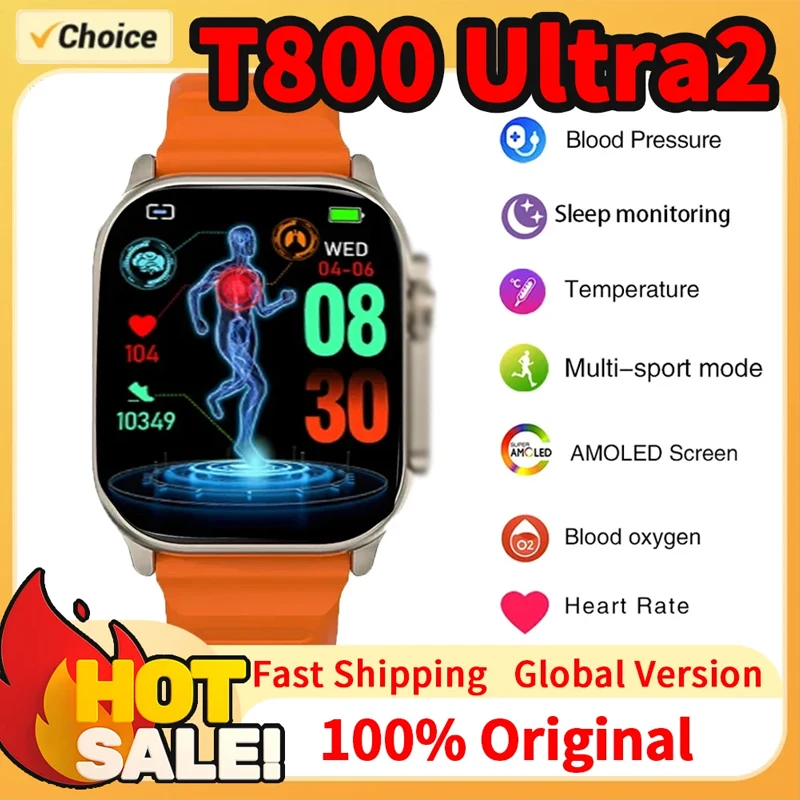 

T800 Ultra 2 Смарт-часы 2025 Часы Ultra Gen 2 IWO Часы Bluetooth Вызов Сердечный ритм Водонепроницаемые беспроводные фитнес-часы ﻿