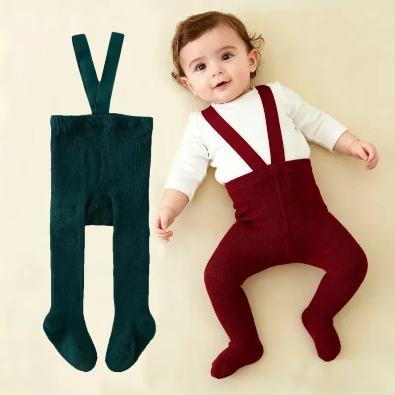 Baby Christmas Tights For Boys Girls Suspender Pantyhose Winter Autumn New Tights With Shoulder Strap Knitted High Waist Legging