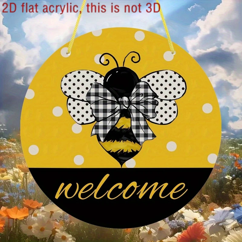 2D Flat, 2D Flat 2D Plane, 1pc 2D Flat Wooden Round Wall Hanging, Summer Bee Welcome Sign Wreath, Spring Summer Wooden Hanging S