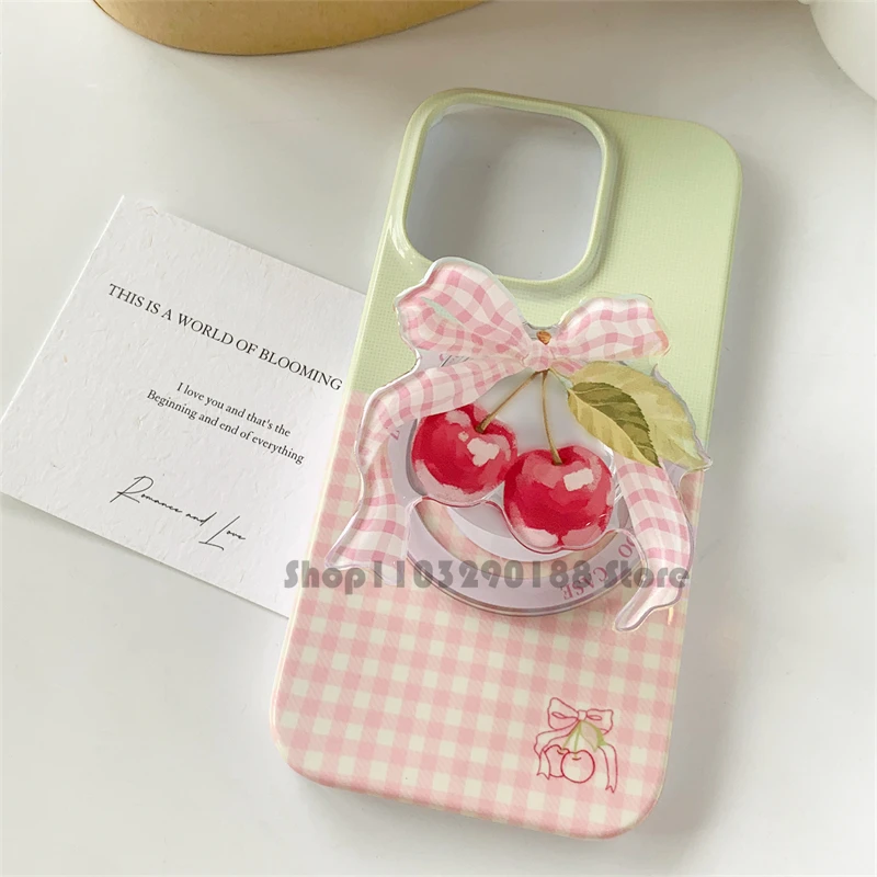 الكورية لطيف Bowknot حامل مغناطيسي قبضة الهاتف Tok Griptok حامل هاتف حامل هاتف دعم آيفون 16 الوسادة Magsafe الذكية توك