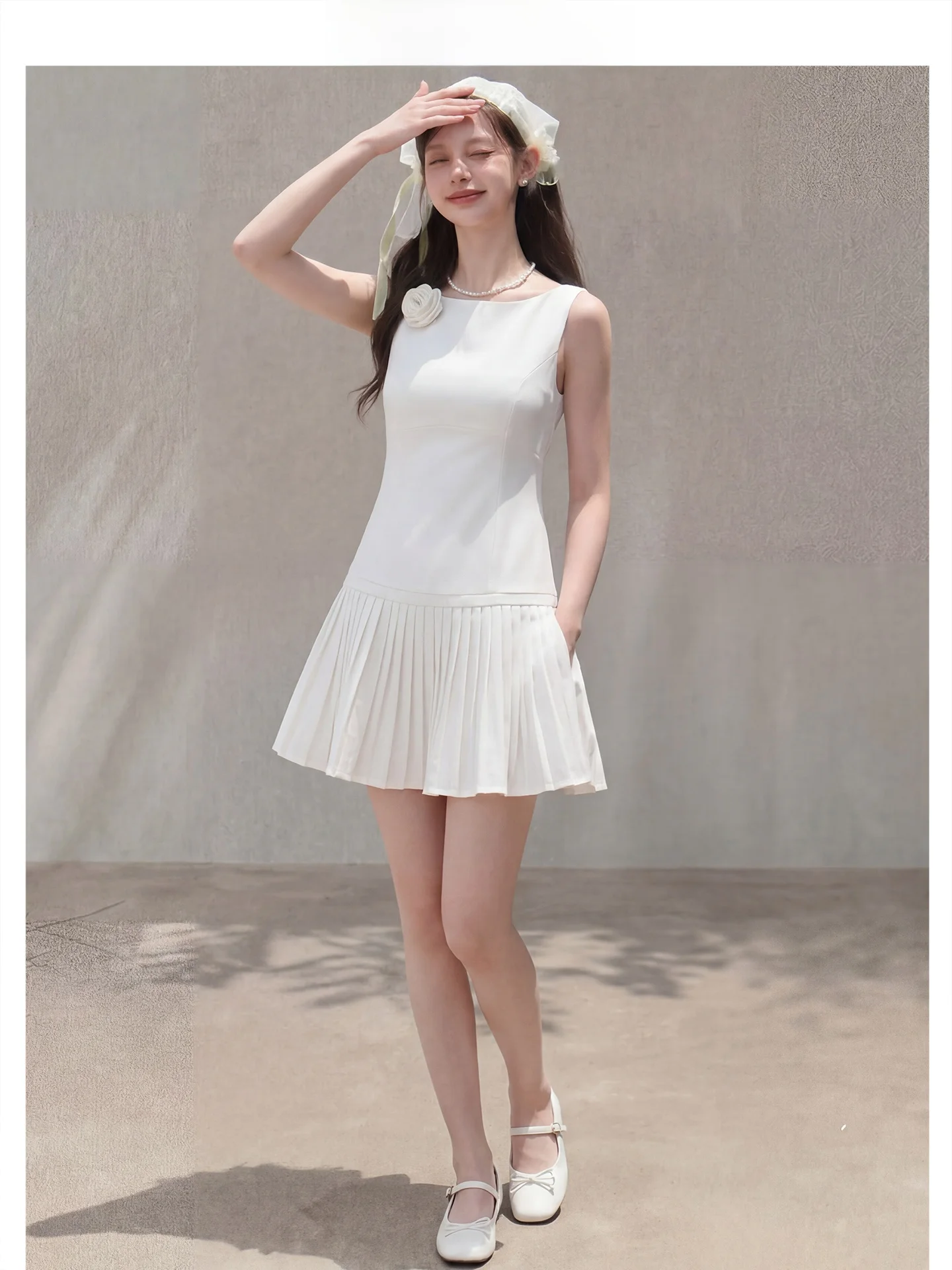 Vestido Feminino Estilo Coreano Forever 21 com Estampa Floral 3D, Cintura Marcada, Saia Curta, Vestido Branco Delicado Primeiro Amor