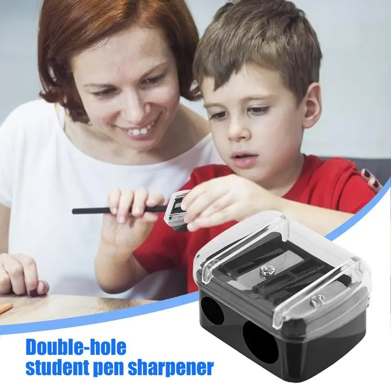 Classroom Pencil Sharpener Dual Holes Manual Safe Pencil Sharper Multifunctional Portable Stationary Supplies With Lid For