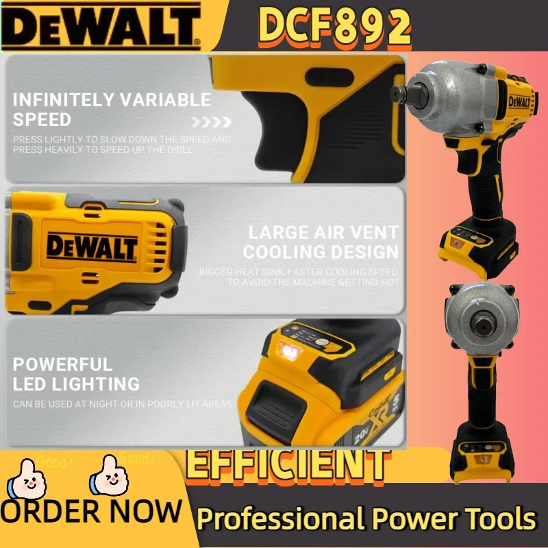 Dewalt DCF892 مفتاح ربط كهربائي بدون فرشاة 812N.m سائق تأثير لاسلكي عزم دوران عالي ثلاث سرعات أدوات كهربائية لإصلاح السيارات 1/2 بوصة