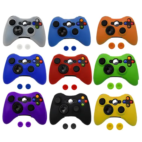Silicone Protective Skin Case for XBox 360 Gamepad Rubber Shell Skin For Xbox 360 Controller + 2 Thumb Grips Caps