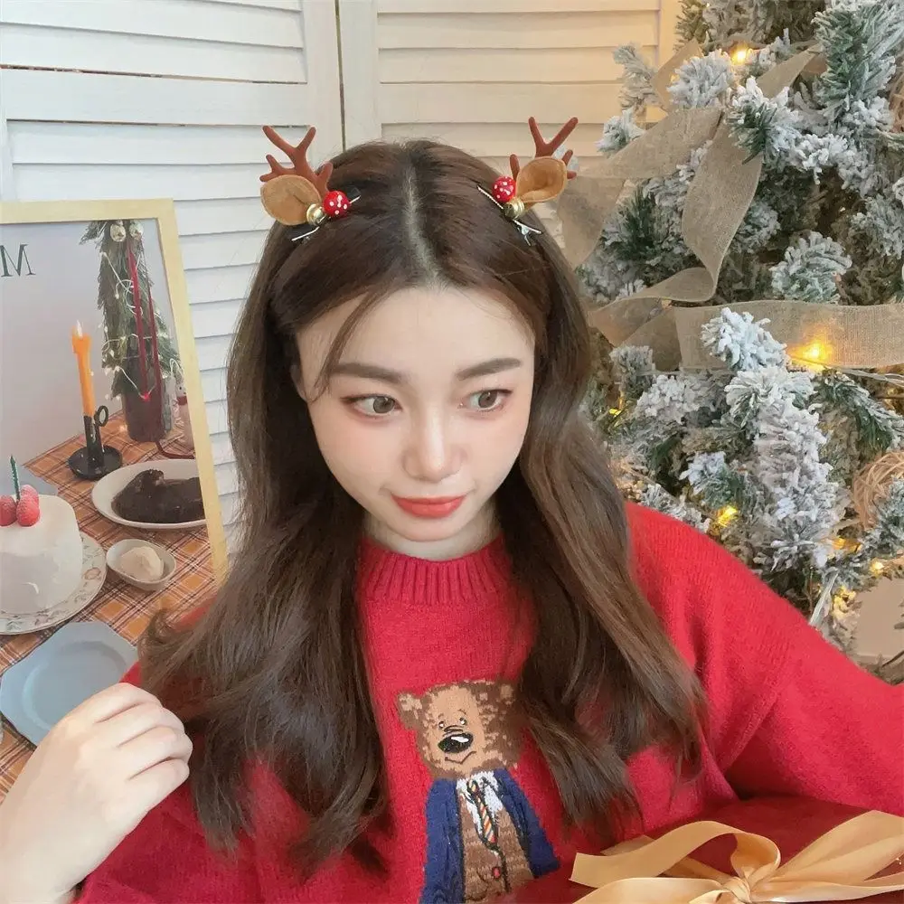 1 pair Bowknot Christmas Hairpin Santa Claus Snowflake Children Deer Antler Hair Clip Christmas Tree Sequin