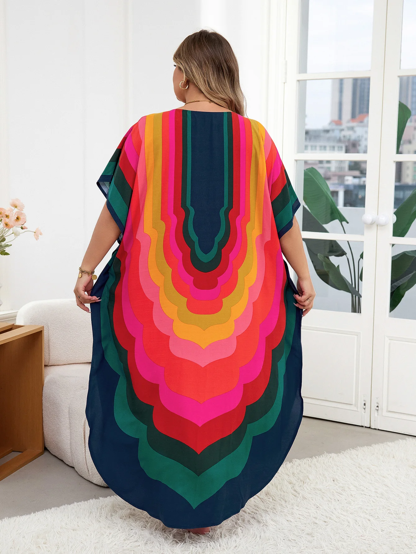 LORYLEI Plus Size kolorowe kobiety Kaftan długa sukienka dla kobiet 2024 letnie casual z okrągłym dekoltem rękaw w kształcie skrzydła nietoperza