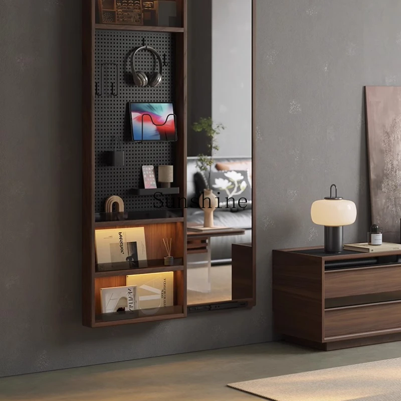 

Solid wood full-length mirror push-pull invisible full-length mirror black walnut wall hanging