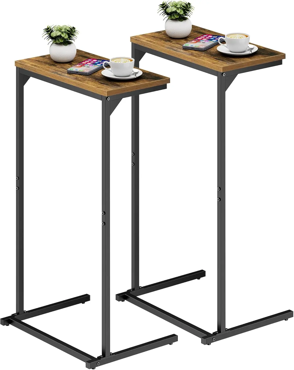 

C Shaped End Table Set of 2, 28.7' Tall TV Tray, Sofa Table for Living Room Bedroom, Brown