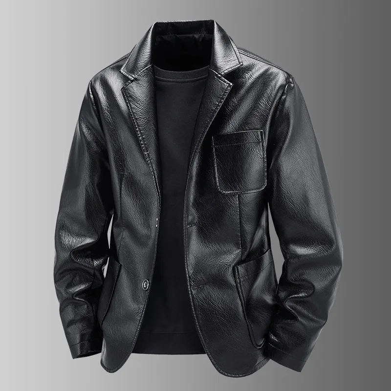 

Autumn Man Leather Jacket American Punk Turn Down Collar Male Coat Single-breasted Long Sleeve Versatile Men Outerwear