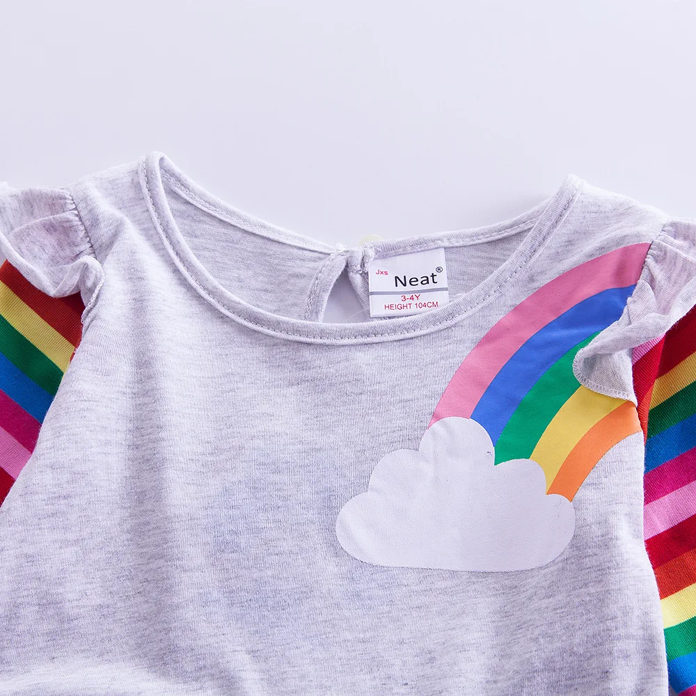 Langärmliges Einhornkleid für Mädchen, Herbststickerei, zwei Taschen, Regenbogenärmel, 81035 – Detail 18