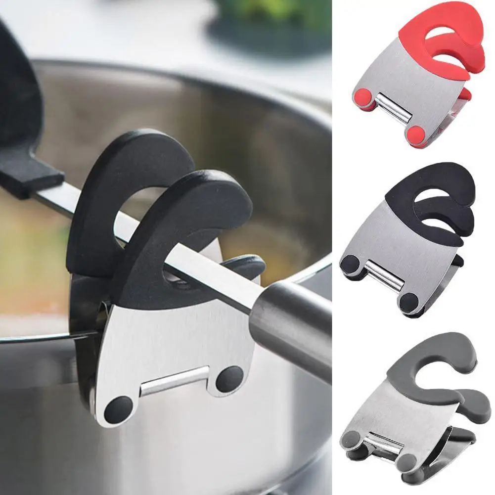 1Pcs Stainless Steel Pot Side Clips Anti-scalding Spoon Kitchen Clip Pot Clip Fixing Pot Holder Spatula Side Gadgets Soup Q7T9