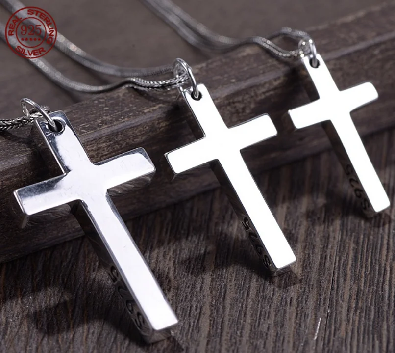 

Real Solid 925 Sterling Silver Cross Pendant For Men And Women Smooth High Polishing Simple Design Jesus Christ Jewelry