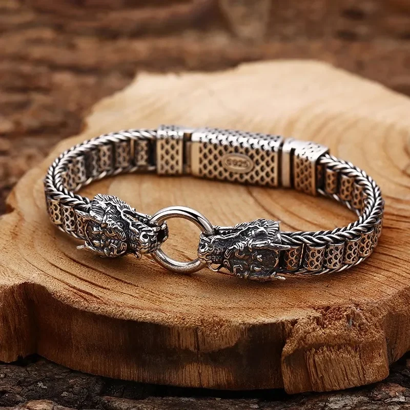 New Chinese Trendy Men's Hand-woven Bracelet for Women Double Faucet Trendy Retro Rotating Old Chain Accessories Jewelry