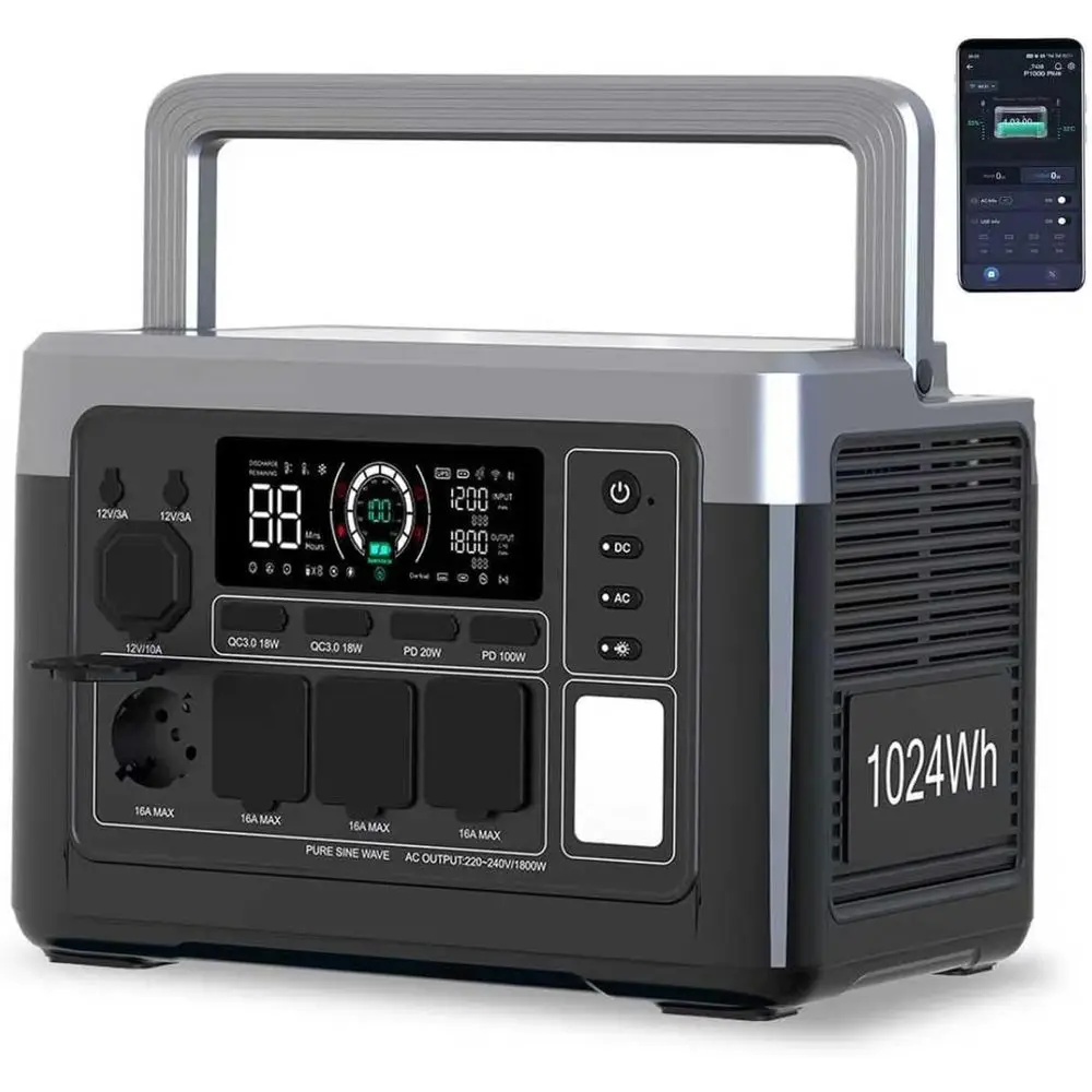 

Портативная электростанция, солнечный генератор 1800 Вт (пик 3600 Вт), аккумулятор LiFePO4 1048 Втч для домашнего резервного копирования, быстрая зарядка 1200 Вт за пределами 41 мин.