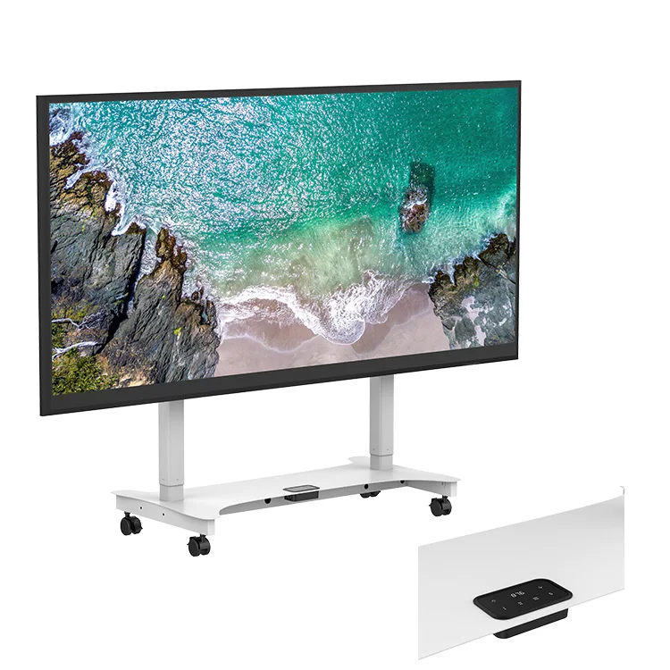 STLF عربة تلفاز معدنية كهربائية فائقة الجودة 65 "-100" عربة تلفاز LCD بيضاء لوحة مسطحة حامل عربة بلازما مع جهاز تحكم عن بعد