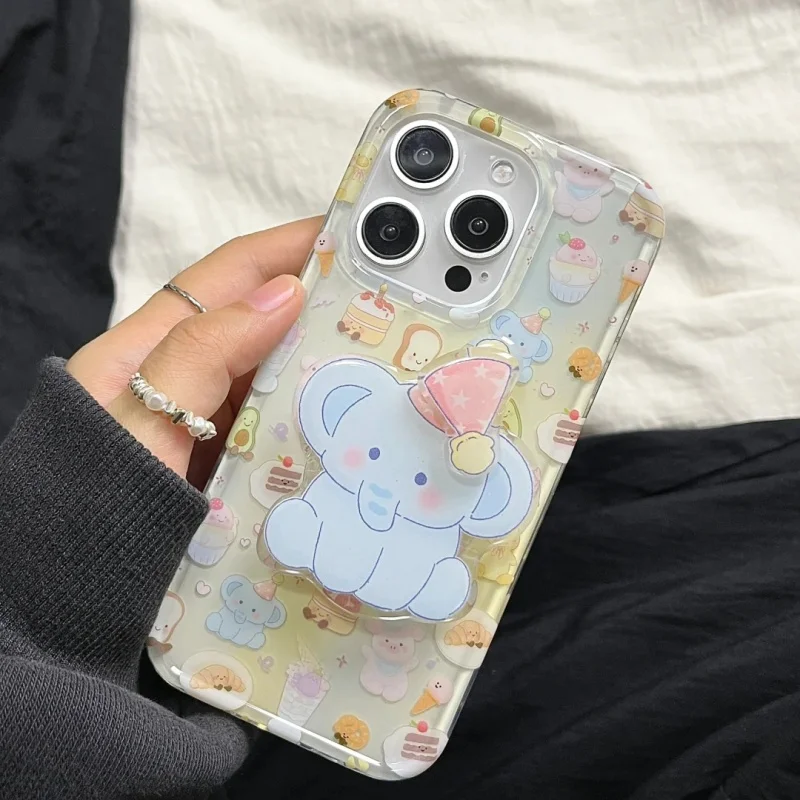 Korean Cute Cartoon Rotate Elephant Grip Tok Griptok Phone Holder  Stand Support For iPhone 15 Samsung Universal Accessories Hol