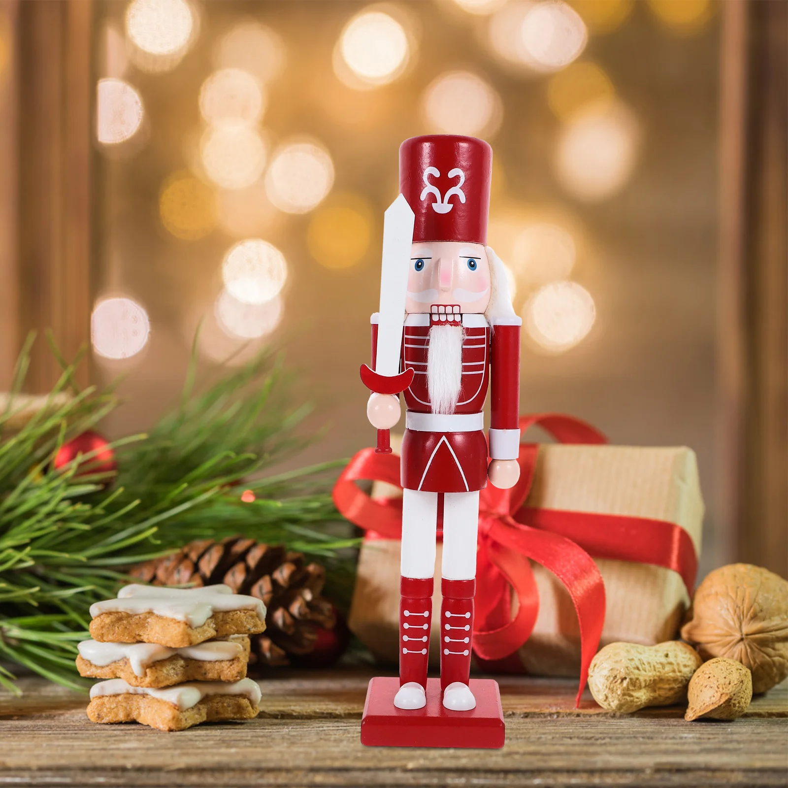 Christmas Nutcracker Soldier Figure Handcrafted Wooden Decoration for Desktop Shelf Festival Xmas Decor Indoor Holiday
