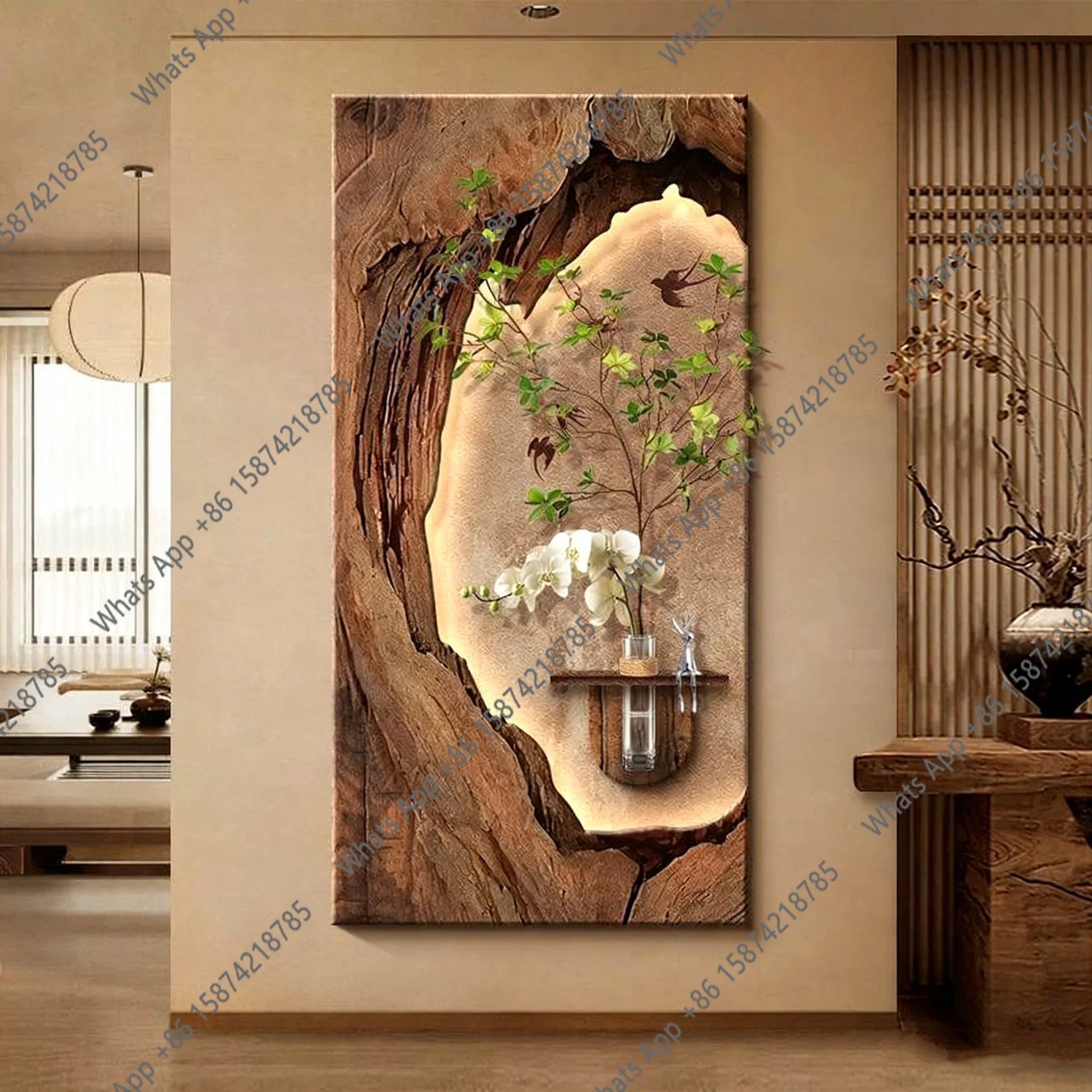 Z Middle Ancient Style Entrance Hall Decoration Mural Lamp Retro Corridor Hanging Painting Hydroponic Green Plants Mural Lights
