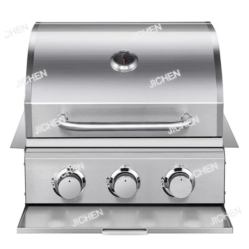 

HGCS Stainless Steel Embedded Three-head Stove Gas Barbecue Grill Courtyard Carbon Barbecue Rack Fish Grill Skewer Stove