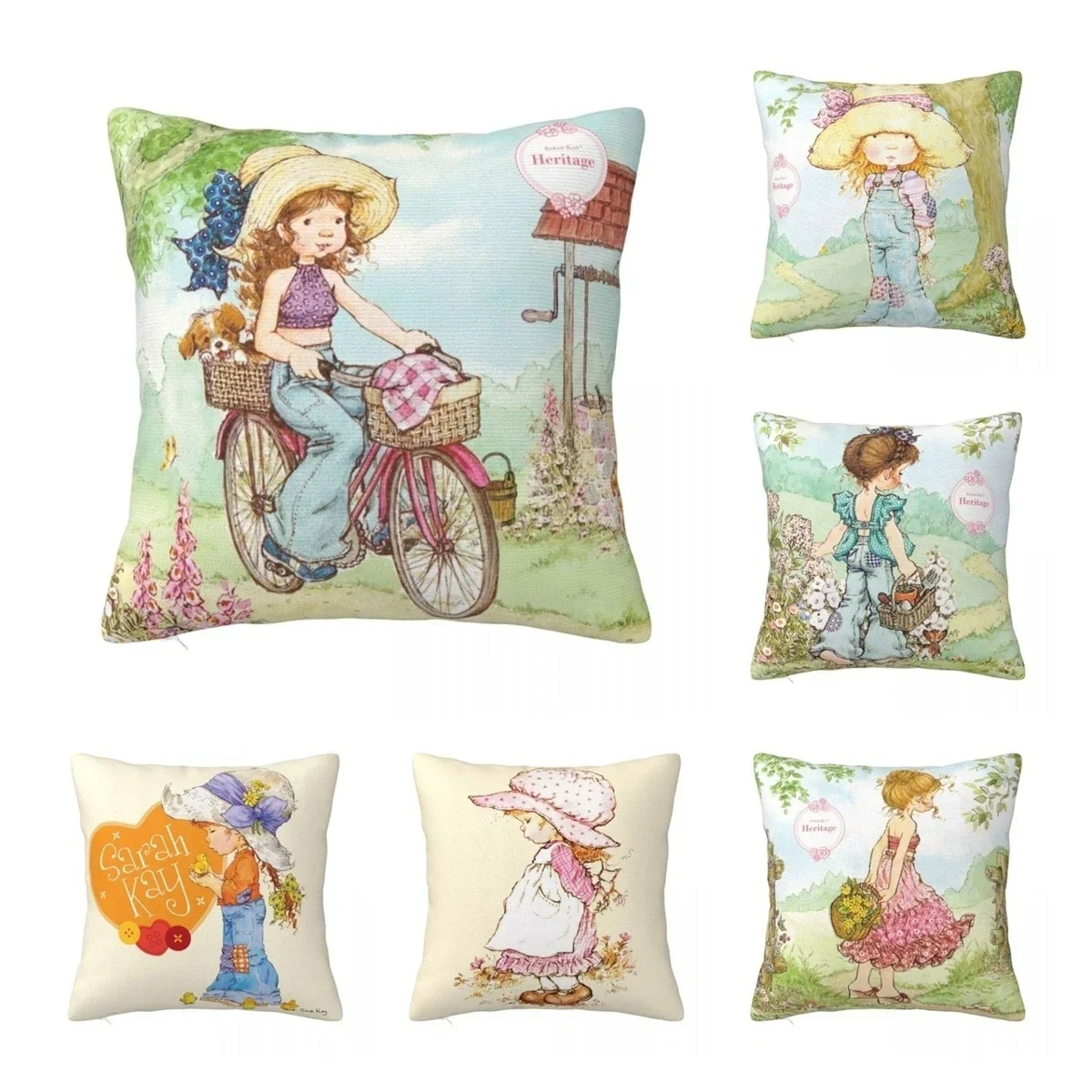 Cute Sarah Kay Girl Pillowcase Accessories Printing Fabric Cushion Cover Decoration Cartoon Country Life Pillow Cover Multi-Size