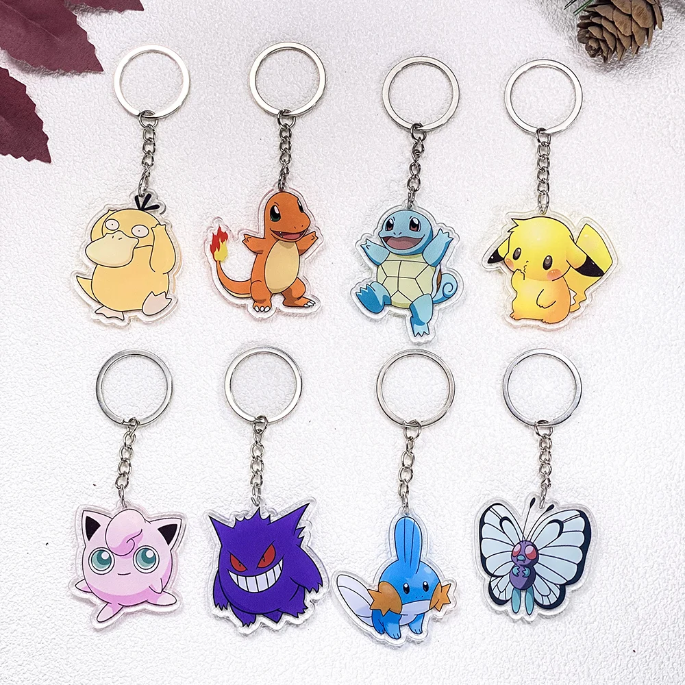 1/21Pcs Pokémon Pikachu Bulbasaur Charmander Keychain Accessories Acrylic Charms Pendant For Bag Key Holder Backpack Decoration