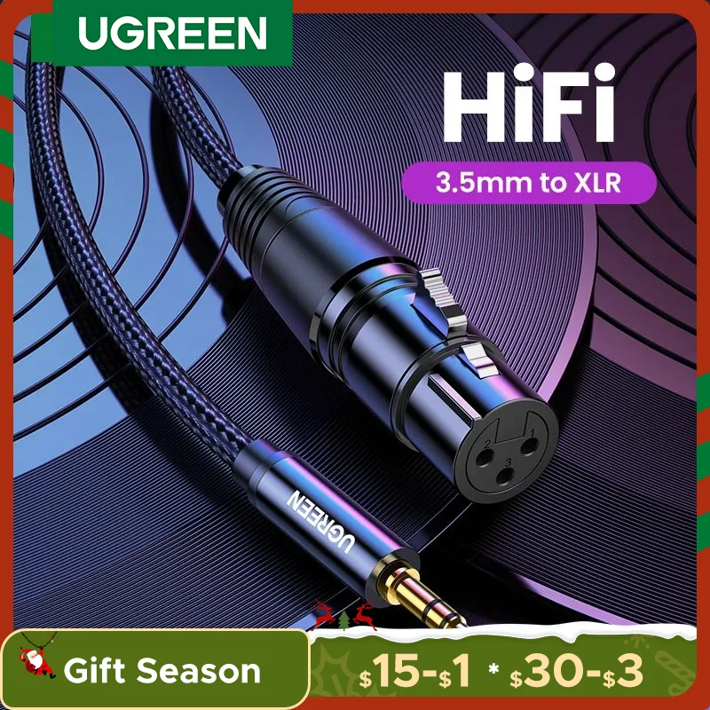 UGREEN XLR to 3.5mm Microphone Audio HiFi Cable XLR Female to Mini Jack Aux Mic Cord for Camcorders DSLR Cameras Computer