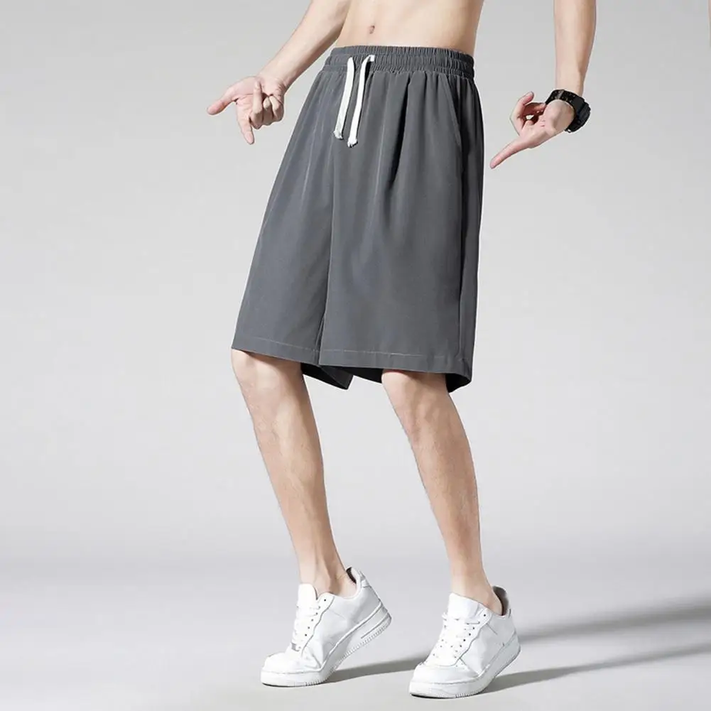 Men Elastic Waistband Drawstring Shorts Ultra Thin Ice Silk Summer Sport Fitness Gym Training Quick Dry  Running Short Pants