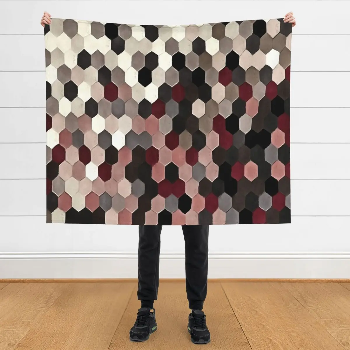Patrón hexagonal en colores grises y burdeos de otoño, manta con pintura, relleno grande y suave, mantas a cuadros suaves